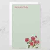 セージグリーンのピンクの野生の花と名前フローラ 便箋 (正面/裏面)