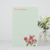 セージグリーンのピンクの野生の花と名前フローラ 便箋 (スタンド正面)