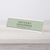 セージグリーンのファブリックテクスチャ デスクネームプレート (正面)