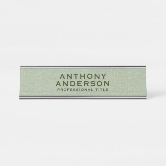 セージグリーンのファブリックテクスチャ デスクネームプレート (正面)