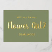 セージグリーンのフラワーガール ブライドメイド提案 箔招待状 (正面)