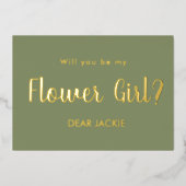 セージグリーンのフラワーガール ブライドメイド プラン 箔招待状 (正面)