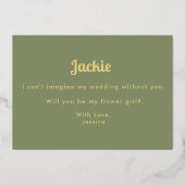 セージグリーンのフラワーガール ブライドメイド プラン 箔招待状 (裏面)