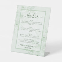 セージグリーンのフラワーモチーフの結婚式ドリンク・バーメニュー