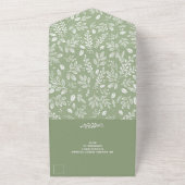セージグリーンのホワイトボタニカル結婚ズ オールインワン招待状 (外側)