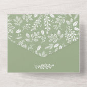 セージグリーンのホワイトボタニカル結婚ズ オールインワン招待状 (裏面)