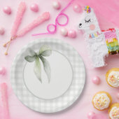 セージグリーンのボウギンガムベイビーシャワー ペーパープレート (パーティー)