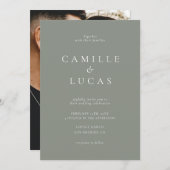 セージグリーンのミニマルな写真ウェディング招待状 招待状 (正面/裏面)
