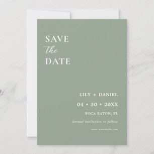 セージグリーンのミニマル写真Save The Dateカード セーブザデート