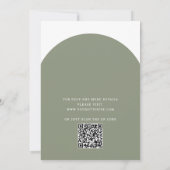 セージグリーンのモダンなタイポグラフィーのアーチの結婚式+QR 招待状 (裏面)