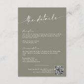 セージグリーンのモダンスクリプト結婚式の詳細 エンクロージャーカード (正面)