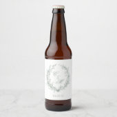 セージグリーンのモノグラムボタニカルリースの結婚式 ビールラベル (正面)