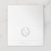 セージグリーンのモノグラムボタニカルリースの結婚式 プレイスカード (外部開封)