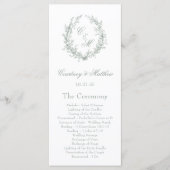 セージグリーンのモノグラムボタニカルリースの結婚式 プログラム (正面)