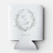 セージグリーンのモノグラムボタニカルリースの結婚式 缶クーラー (裏面)