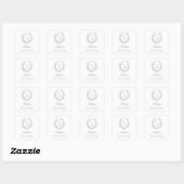 セージグリーンのモノグラム入りフラワーリース ウェディング スクエアシール (シート)
