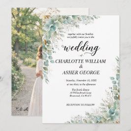 セージグリーンのユーカリの写真の結婚式招待状 招待状