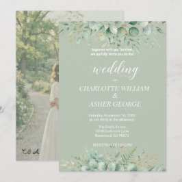 セージグリーンのユーカリの葉の結婚式招待状 招待状
