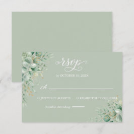 セージグリーンのユーカリの葉の結婚式RSVPカード 出欠カード