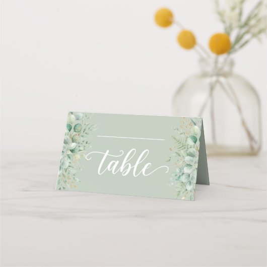 セージグリーンのユーカリ折りたたみ式結婚式プレイスカード プレイスカード (正面)