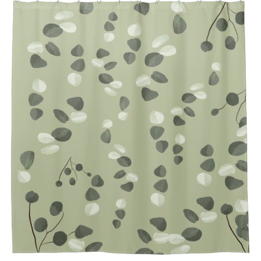 セージグリーンのユーカリ現代的なパターン　トレンディー シャワーカーテン (正面)