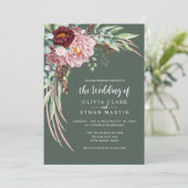 セージグリーンのラスティックボーホー水彩花 招待状 (スタンド正面)