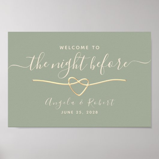 セージグリーンのリハーサルディナーウェルカム ポスター (正面)