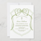 セージグリーンのリボン crest 洗礼招待状 招待状 (正面)
