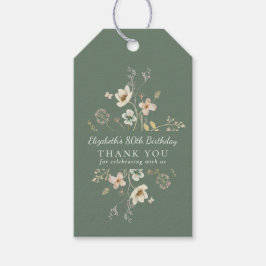 セージグリーンのワイルドフラワー 80歳の誕生日お礼 ギフトタグ