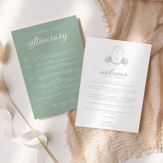 セージグリーンのヴィクトリアンクラシック ウェルカム/行程表 招待状