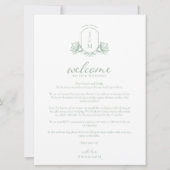 セージグリーンのヴィクトリアンクラスト ウェルカム/行程表 招待状 (正面)