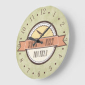 セージグリーンのヴィンテージの道具紋章の台所時計 ラージ壁時計 (傾斜)