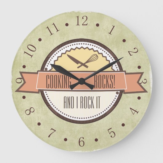 セージグリーンのヴィンテージの道具紋章の台所時計 ラージ壁時計 (正面)