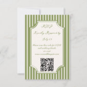 セージグリーンのヴィンテージストライプの結婚式QR 出欠カード (正面)