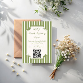セージグリーンのヴィンテージストライプの結婚式QR 出欠カード
