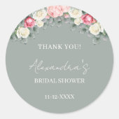 セージグリーンのヴィンテージローズ ブライダルシャワー 感謝 ラウンドシール (正面)