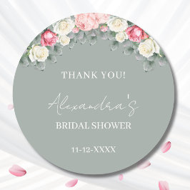 セージグリーンのヴィンテージローズ ブライダルシャワー 感謝 ラウンドシール