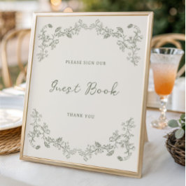 セージグリーンのヴィンテージ中国風ゲストブックポスター ポスター