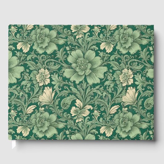 セージグリーンのヴィンテージ花柄メモリアル ゲストブック (正面)