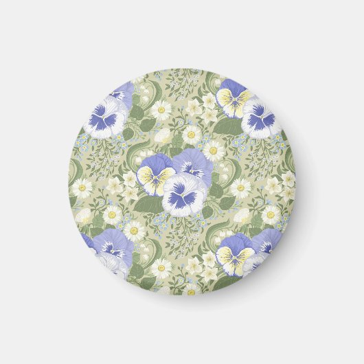 セージグリーンの上の春の庭の花 マグネット (正面)