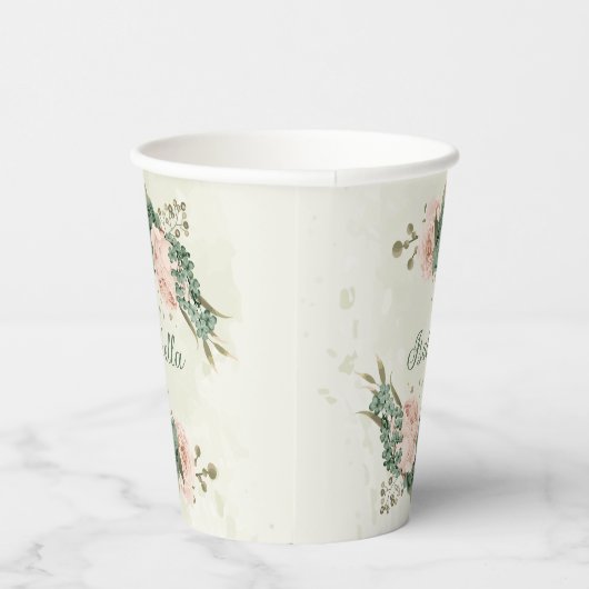 セージグリーンの優しい頬染めのような花飾り 紙コップ (右)