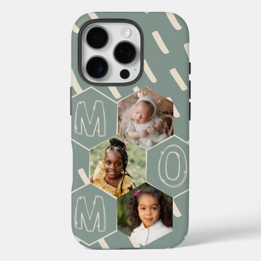 セージグリーンの六角形ママフォトコラージュ Case-Mate iPhoneケース (裏面)