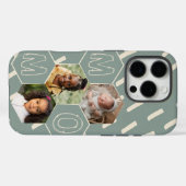 セージグリーンの六角形ママフォトコラージュ Case-Mate iPhoneケース (裏面 (横))