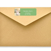 セージグリーンの写真ウェディング返信住所 ラベル