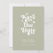 セージグリーンの写真付き結婚式「Save The Date」カード 案内状 (正面)