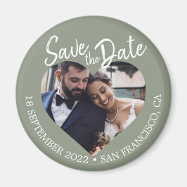 セージグリーンの写真 現代のスクリプトで「Save the Date」 マグネット