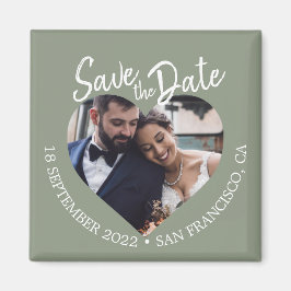 セージグリーンの写真 現代のスクリプトで「Save the Date」 マグネット