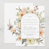 セージグリーンの冬の松のゴールドのクリスマスウェディング 招待状 (正面/裏面)