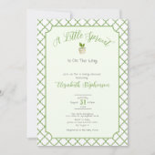 セージグリーンの四葉のLittle Sproutベビーシャワー 招待状 (正面)