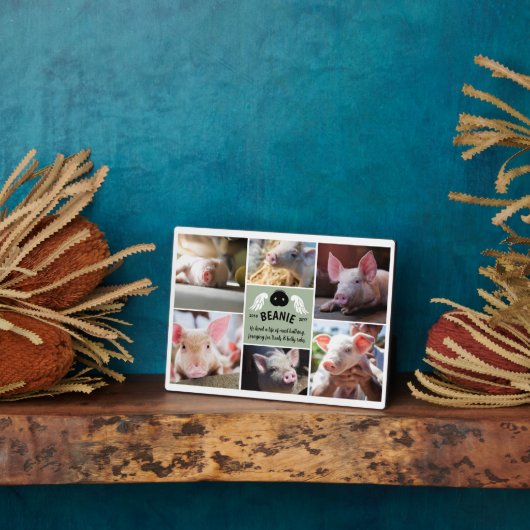 セージグリーンの天使の翼のある豚の鼻記念写真コラージュ フォトプラーク (側面)